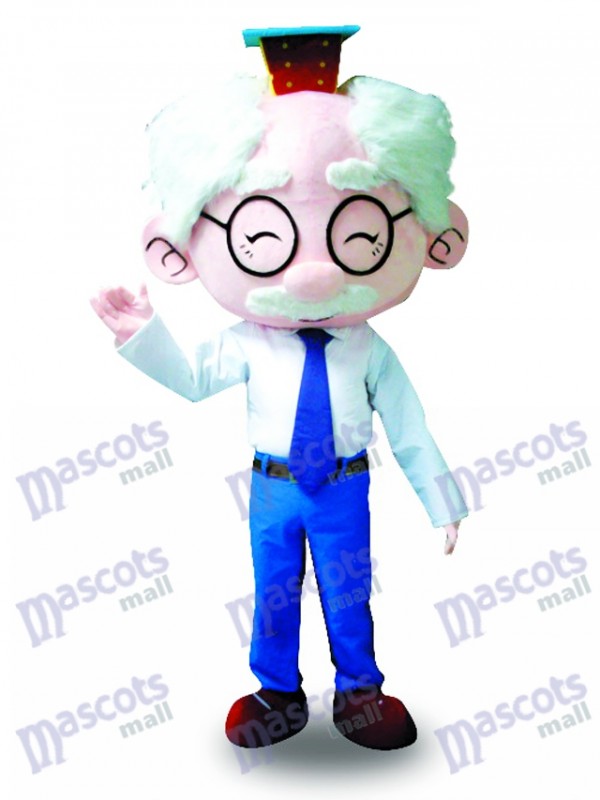 White Suit Glasses Old Man Mascot Costume 