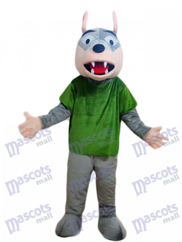 Gray Wolf in Green Shirt Mascot Costume Animal 