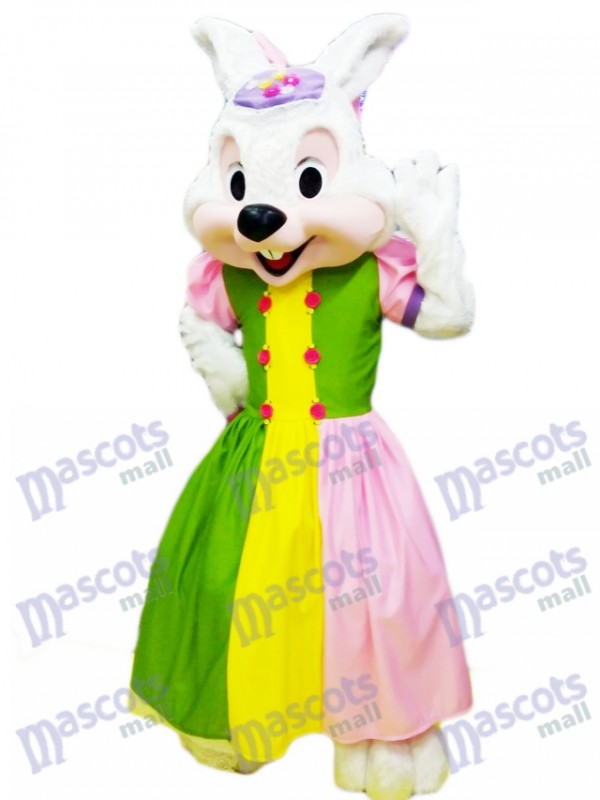 Easter Bunny in Colorful Dress Mascot Costume Cartoon 