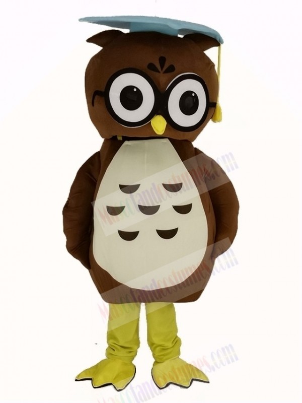 Brown Doctor Owl with Blue Cap Mascot Costume