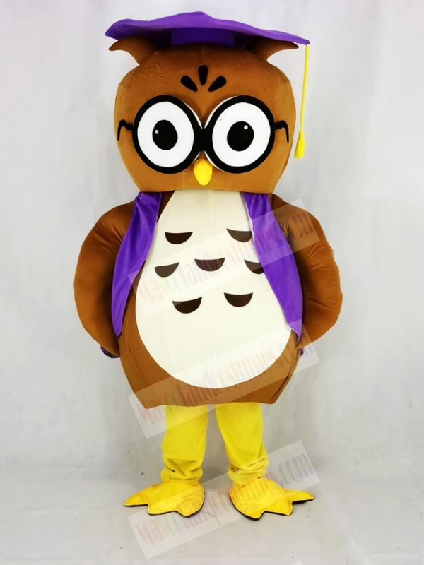 Brown Owl with Vest Mascot Costume College
