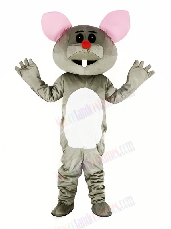 Gray Mouse with Red Nose Mascot Costume Cartoon