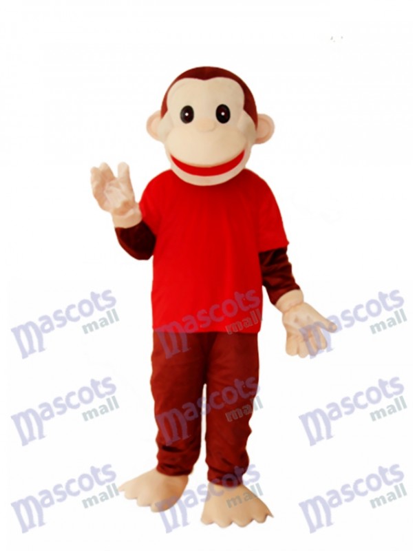 Happy Monkey in Red Shirts Mascot Adult Costume
