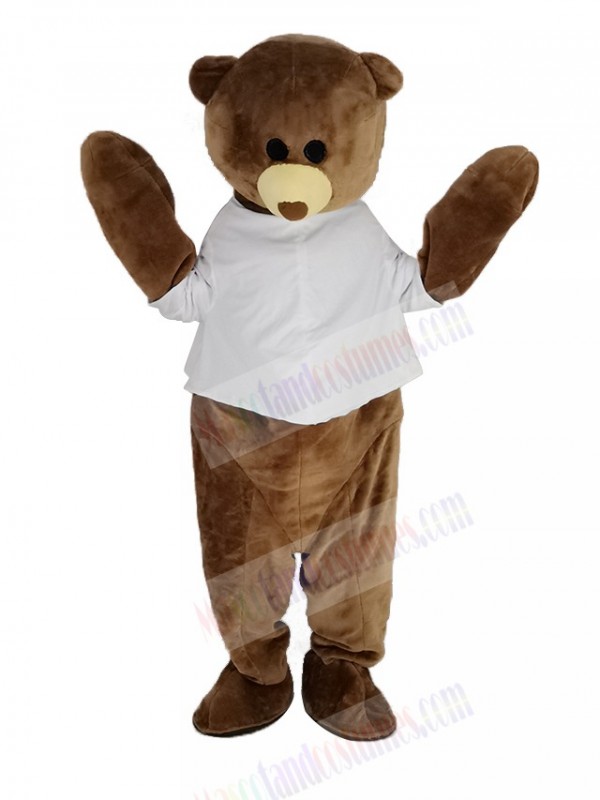 Cute Brown Bear with White Vest Mascot Costume