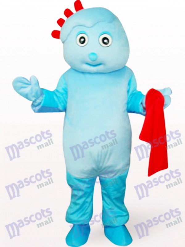 Cute Boy In Blue Clothe Mascot Costume 