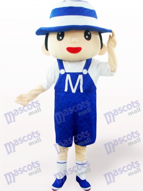 Blue Bonnet Boy Cartoon Adult Mascot Costume