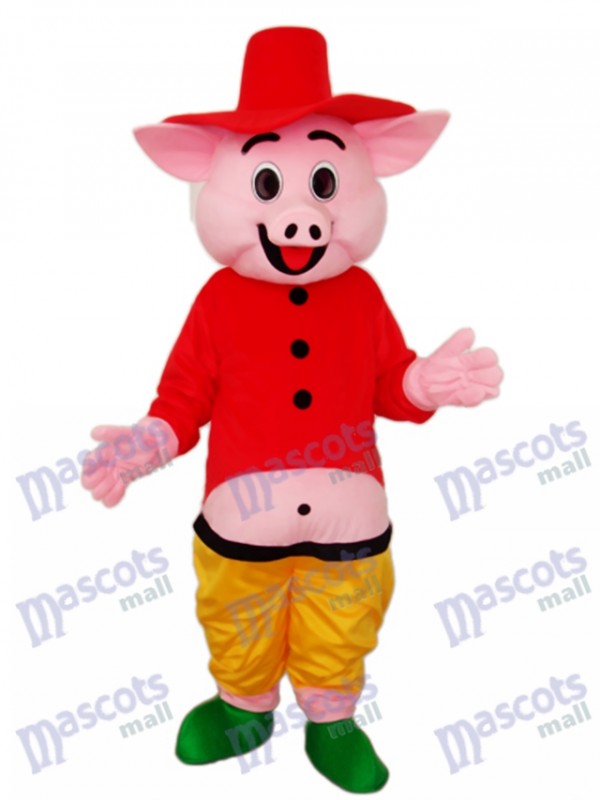 Red Hat Pig Mascot Adult Costume
