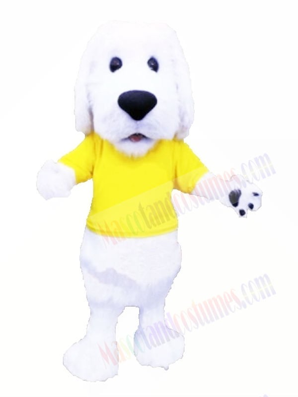 Cute White Dog With Yellow T Shirt Mascot Costumes Animal