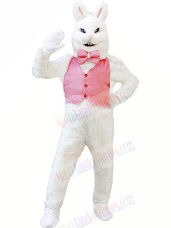 White Bunny Rabbit with Pink Vest Mascot Costumes Cheap	