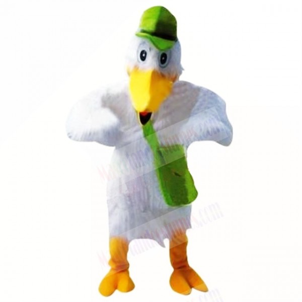 Stork with Green Hat Mascot Costumes Cartoon
