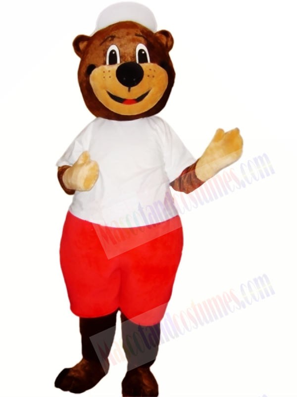 Sport Bear with White Hat Mascot Costumes Animal