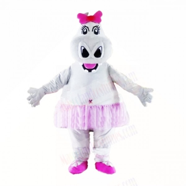 Girl Hippo with Pink Bow Mascot Costumes Cartoon